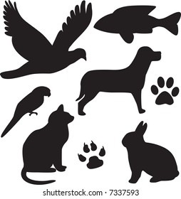 vector domestic pets silhouettes