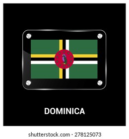 Vector Dominica Flag glass plate with metal holders - Country name label in bottom