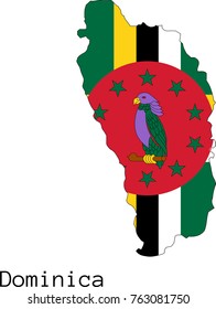 Vector Dominica  map silhouette, painted in colors of a national flag
