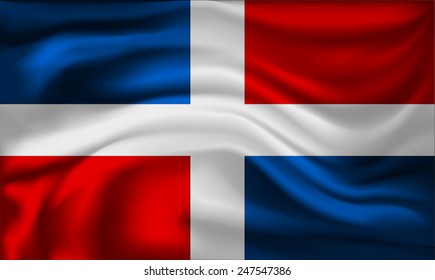 Vector Dominican Rep flag, three dimensional render, satin texture