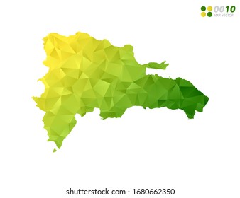 Vector Dominican Republic map green and yellow polygon triangle mosaic with white background. style gradient.