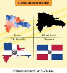 Vector Dominican Republic map vector states and lines and full with vector flag and flag map