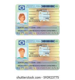 Vector Dominicana international passport visa sticker template in flat style