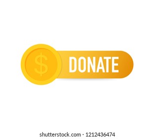 Vector donate concept hand and money button in flat style. Vector stock illustration.
