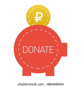 Vector donate concept hand and money button in flat style
