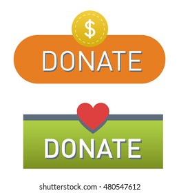 Vector donate concept hand and money button in flat style