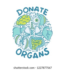 Vector Donate internal human organs. Nation donor day. Transplantation, volunteering concept. Vector flat design
