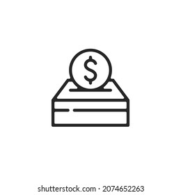 Vector donation box and coin icon. Premium quality graphic design element. Modern sign, linear pictogram, outline symbol, simple thin line icon