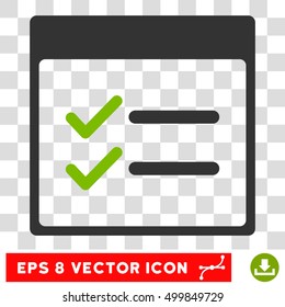 Vector Done Items Calendar Page EPS vector icon. Illustration style is flat iconic bicolor eco green and gray symbol on a transparent background.