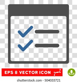 Vector Done Items Calendar Page EPS vector pictogram. Illustration style is flat iconic bicolor cobalt and gray symbol on a transparent background.