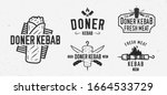 Vector Doner Kebab logo set. 5 Vintage Kebab restaurants emblems. Fast food labels, emblems, logo. Kebab, meat store, restaurant, kebab cafe. Shashlik Logo template.