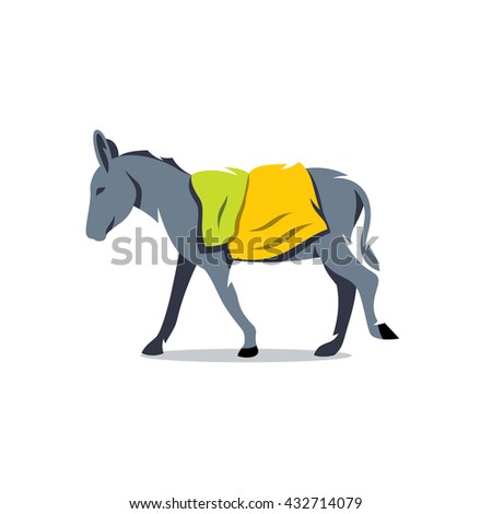 Vector Donkey Cartoon Illustration. Donkey icon. Farm animal with bags on her back. Branding Identity Corporate unusual Logo isolated on a white background