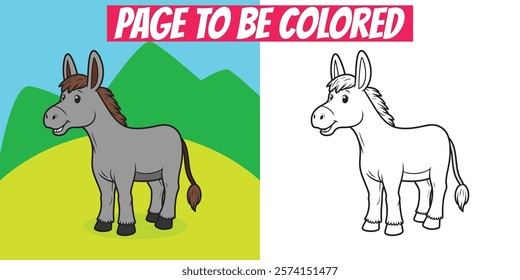 Vector donkey coloring page with playful outlines for kids to color. Great for printable, doodles, and educational fun.