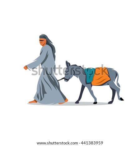 Vector Donkey Drover Cartoon Illustration. Bedouin and mule. Unusual Logo template isolated on a white background