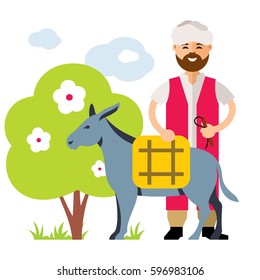 Vector Donkey Drover. Flat style colorful Cartoon illustration.