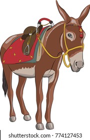 Vector. A donkey with a saddle.