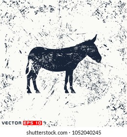 Vector donkey silhouette on grunge background