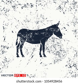 Vector donkey silhouette on grunge background