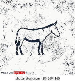 Vector donkey silhouette view side on grunge background