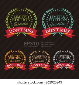 Vector : Don't Miss Limited Edition Guarantee Wheat Laurel Wreath, Ribbon, Badge, Label, Sticker, Sign or Icon
