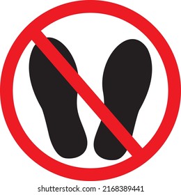 Vector Dont stand red sign. Imprint soles shoes sign icon. Do not step sign