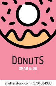 Vector donut background poster. Sweet tasty doughnut banner concept.  Line candy food icon illustration. Modern flyer design for cafe, restaurant, stall, delivery, festival, market, party