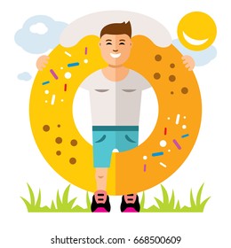 Vector Donut boy. Flat style colorful Cartoon illustration.