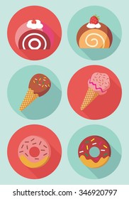Vector of Donut, Cake and Ice Cream in flat design