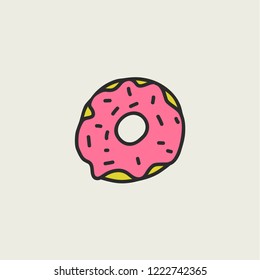 Vector donut cartoon illustration.  Inscription for fast food, t-shirt, sticker, menu concept.