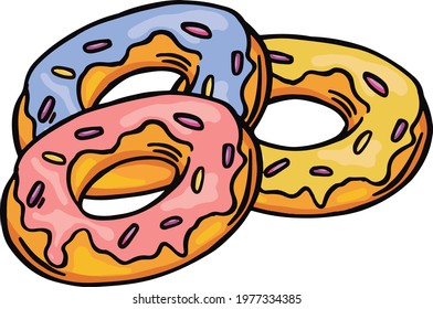 vector donut cartoon illustration, isolated donut on a white background. Vector illustration