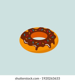 Vector donut with chocolate icing. Colorful illustration in flat style. 