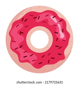 Vector donut. Cute cartoon donut with chocolate sprinkles and colorful icing top view