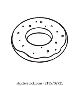 Vector Donut In A Doodle Style. Line Art, Sketch Dessert