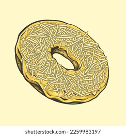 Vector donut con vidrio y queso espolvoreado, adecuado para su uso como elemento de diseño, menú, empaque, publicidad o decoración de restaurante.