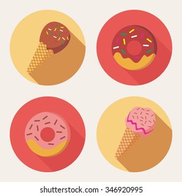 Vector of Donut and Ice Cream in flat design