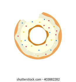 Vector donut icon. Sugar donut illustration. Caramel donut sign. Donut with topping. Donut for bakery menu. Cafe donut. Glazed cool donut. 