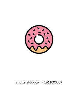 Vector donut icon template. Sweet tasty doughnut logo background.  Line street food symbol illustration. Candy glaze dessert concept for cafe, restaurant, stall