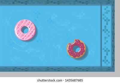 Vector Donut lilo in the swimming pool on the blue background