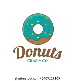 Vector donut logo template. Sweet tasty doughnut logotype backgrond Glaze dessert sign for cafe  restaurant  stall. Grab and go concept