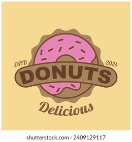 Vector donut logo template. Sweet tasty doughnut logotype backgrond Glaze dessert sign for cafe  restaurant  stall. Grab and go concept
