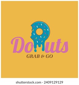 Plantilla de logotipo de vector donut. Dulce y sabrosa pasta de rosquilla de rosquilla de rosquero. Cartel de postre Glaze para el café restaurante. Concepto de agarre e marcha