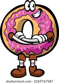Vector of a Donut Mascot Crossing his Hand