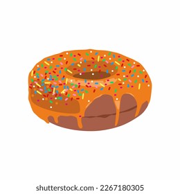 Vector donut with orange chocolate or glaze. Donut icon. Sweet dessert. Fast food. Food object icon concept isolated. Glazed round cake.