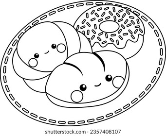 a vector of donut and pastry in black and white coloring