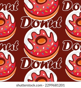 Vector donut pattern and lettering in cartoon style.