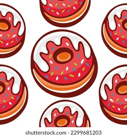 Vector donut pattern and lettering in cartoon style.