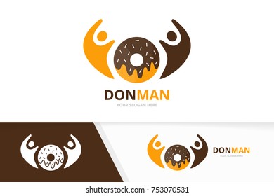 Vector donut and people logo combination. Doughnut and family symbol or icon. Unique bakery and union, help, connect, team logotype design template.