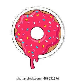 Vector donut picture for T-shirt, print donut with pink frosting,