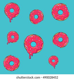Vector donut picture for T-shirt, print donut with pink frosting,