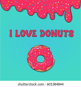 Vector donut picture for T-shirt, print donut with pink frosting,